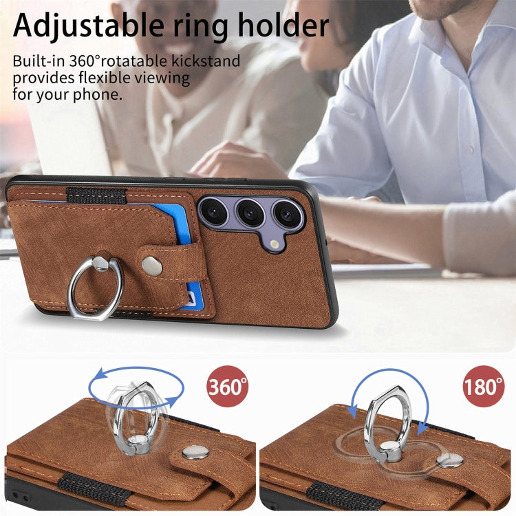 For Samsung Galaxy S25 Ultra 5G Retro Skin-feel Ring Card Wallet Phone Case