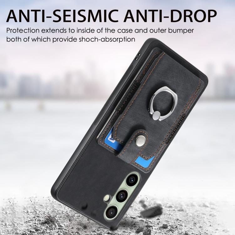 For Samsung Galaxy A56 5G Retro Skin-feel Ring Card Wallet Phone Case