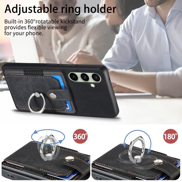 For Samsung Galaxy A56 5G Retro Skin-feel Ring Card Wallet Phone Case