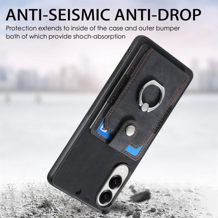 For Samsung Galaxy S25 Edge 5G Retro Skin-feel Ring Card Wallet Phone Case