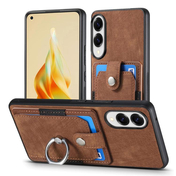 For Samsung Galaxy S25 Edge 5G Retro Skin-feel Ring Card Wallet Phone Case