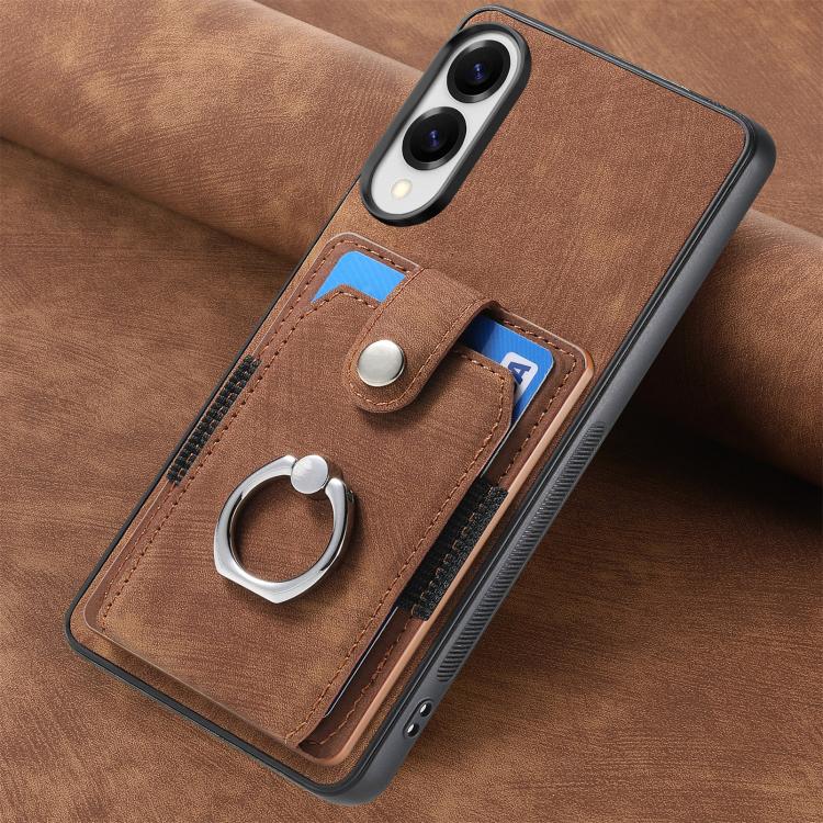 For Samsung Galaxy S25 Edge 5G Retro Skin-feel Ring Card Wallet Phone Case