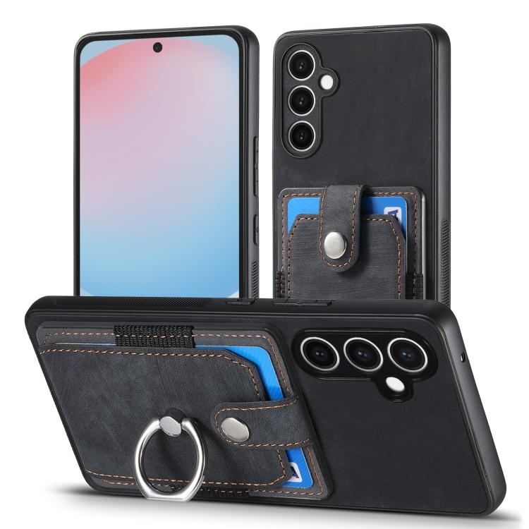For Samsung Galaxy S24 FE 5G Retro Skin-feel Ring Card Wallet Phone Case