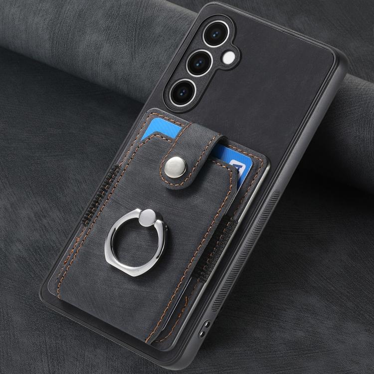 For Samsung Galaxy S24 FE 5G Retro Skin-feel Ring Card Wallet Phone Case
