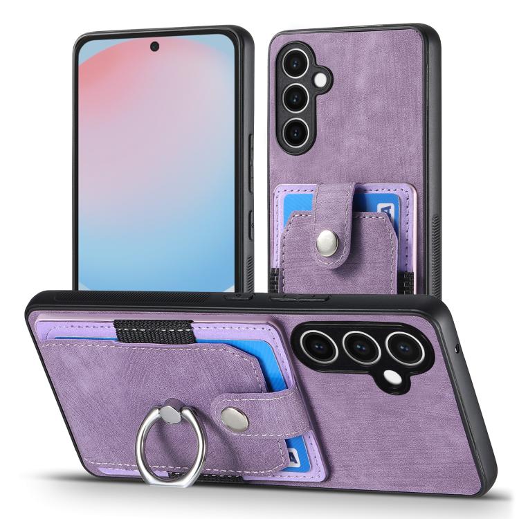 For Samsung Galaxy S24 FE 5G Retro Skin-feel Ring Card Wallet Phone Case