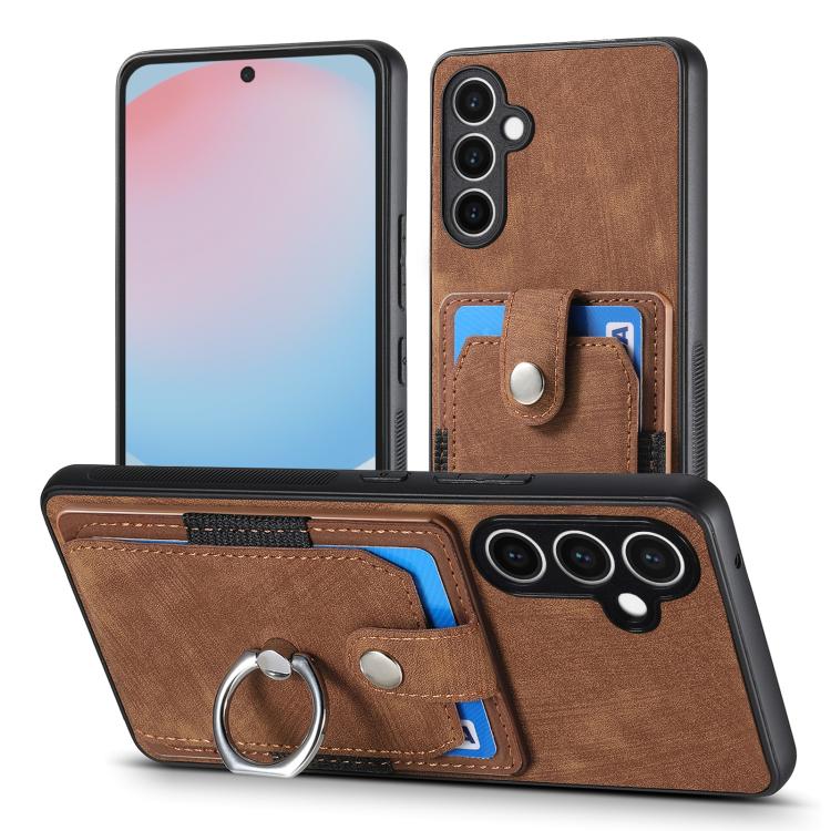 For Samsung Galaxy S24 FE 5G Retro Skin-feel Ring Card Wallet Phone Case