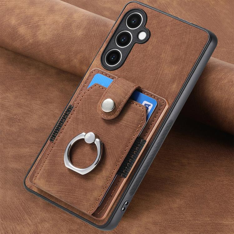 For Samsung Galaxy S24 FE 5G Retro Skin-feel Ring Card Wallet Phone Case