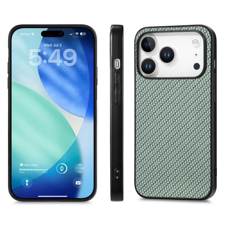 For iPhone 17 Pro Carbon Fiber Texture Leather Back Phone Case