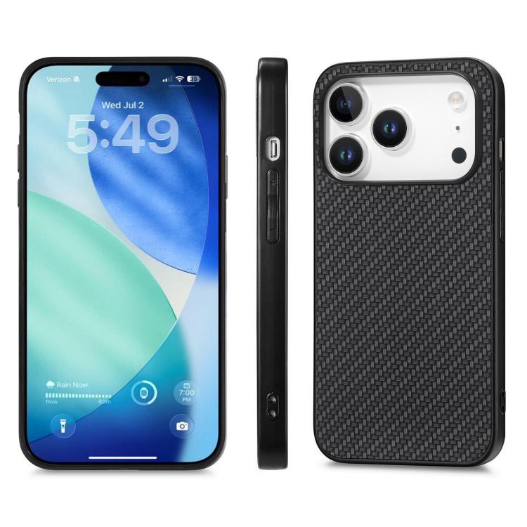 For iPhone 17 Pro Max Carbon Fiber Texture Leather Back Phone Case