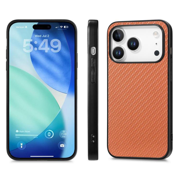 For iPhone 17 Pro Max Carbon Fiber Texture Leather Back Phone Case