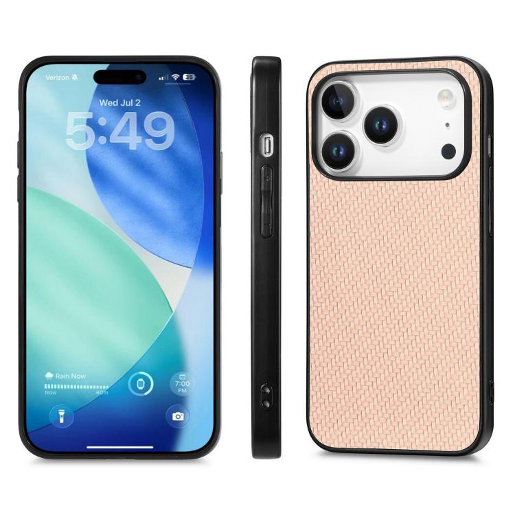 For iPhone 17 Pro Max Carbon Fiber Texture Leather Back Phone Case