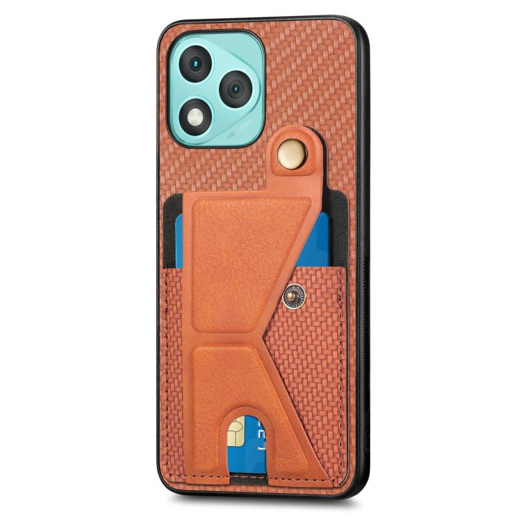For Honor 400 Lite Global Carbon Fiber Wallet Flip Card K-shaped Holder Phone Case