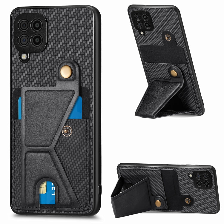 For Samsung Galaxy A22 4G Carbon Fiber Wallet Flip Card K-shaped Holder Phone Case