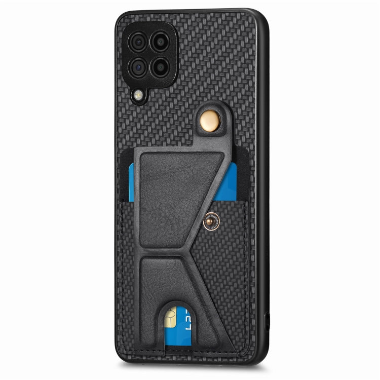 For Samsung Galaxy A22 4G Carbon Fiber Wallet Flip Card K-shaped Holder Phone Case