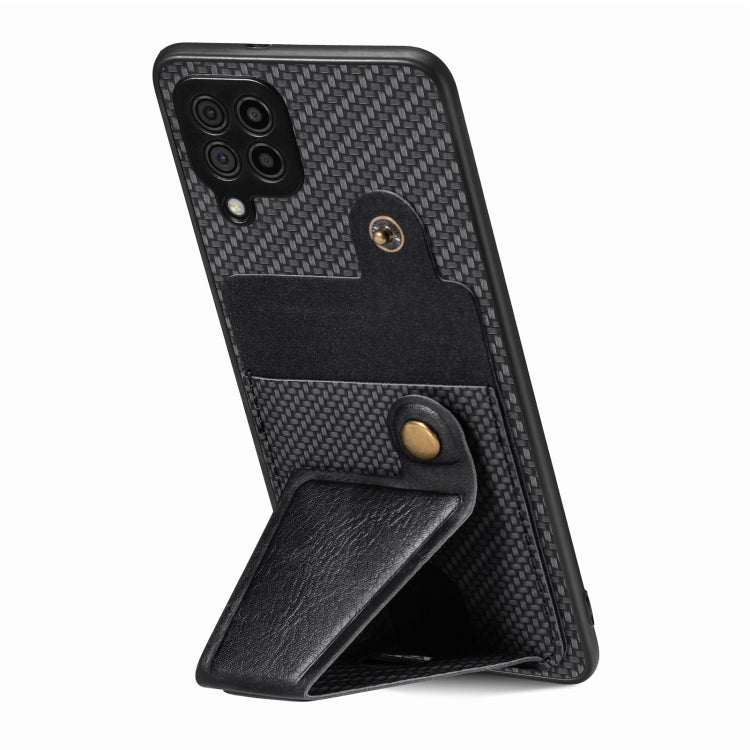 For Samsung Galaxy A22 4G Carbon Fiber Wallet Flip Card K-shaped Holder Phone Case