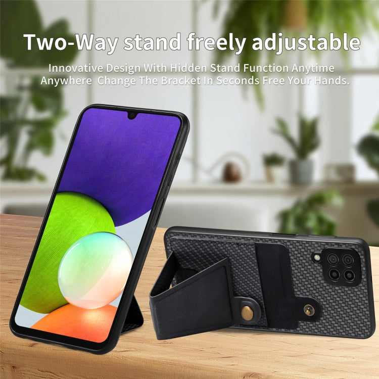 For Samsung Galaxy A22 4G Carbon Fiber Wallet Flip Card K-shaped Holder Phone Case