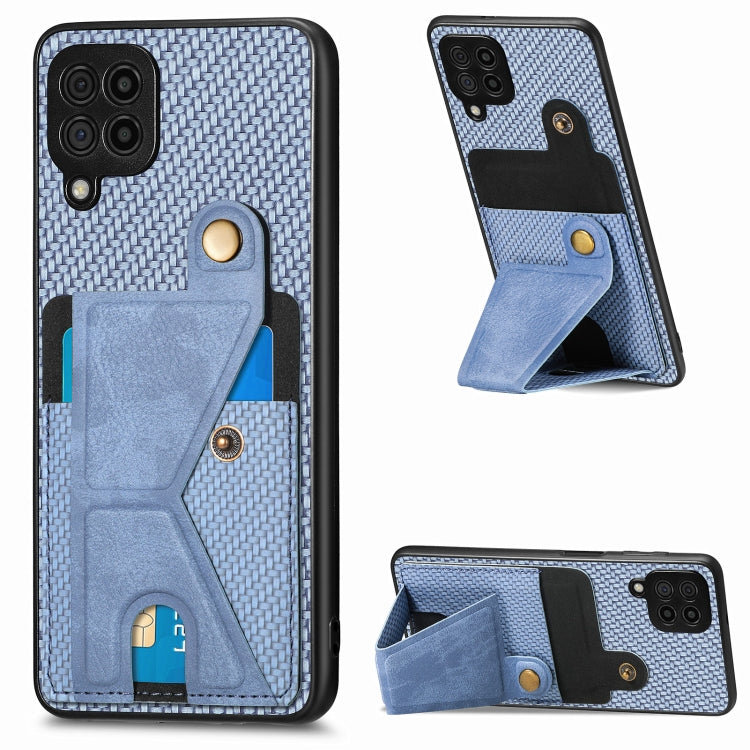 For Samsung Galaxy A22 4G Carbon Fiber Wallet Flip Card K-shaped Holder Phone Case