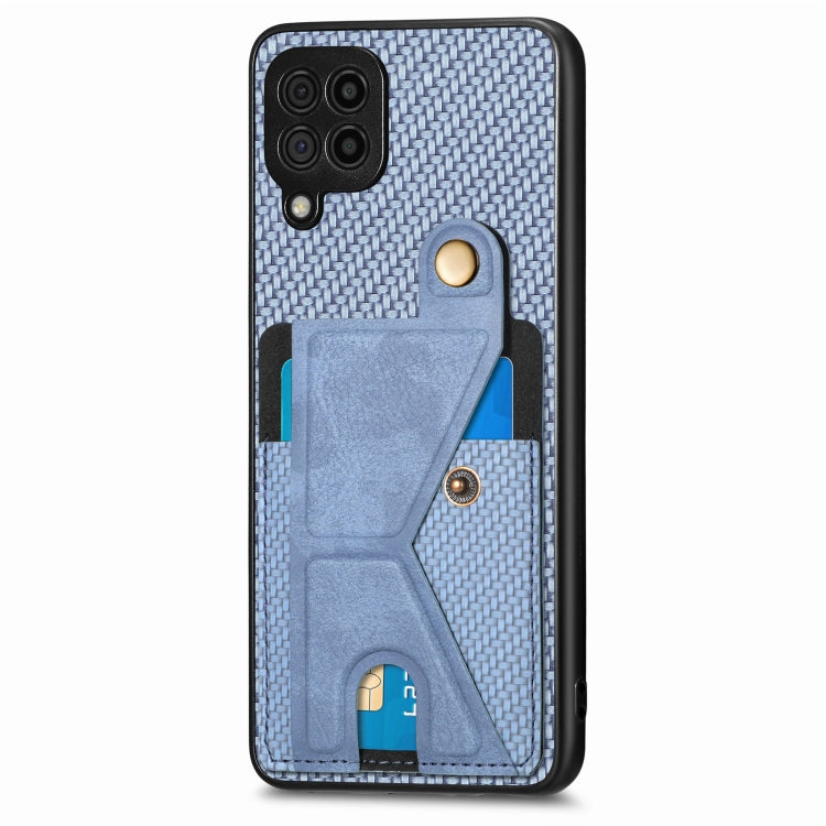 For Samsung Galaxy A22 4G Carbon Fiber Wallet Flip Card K-shaped Holder Phone Case