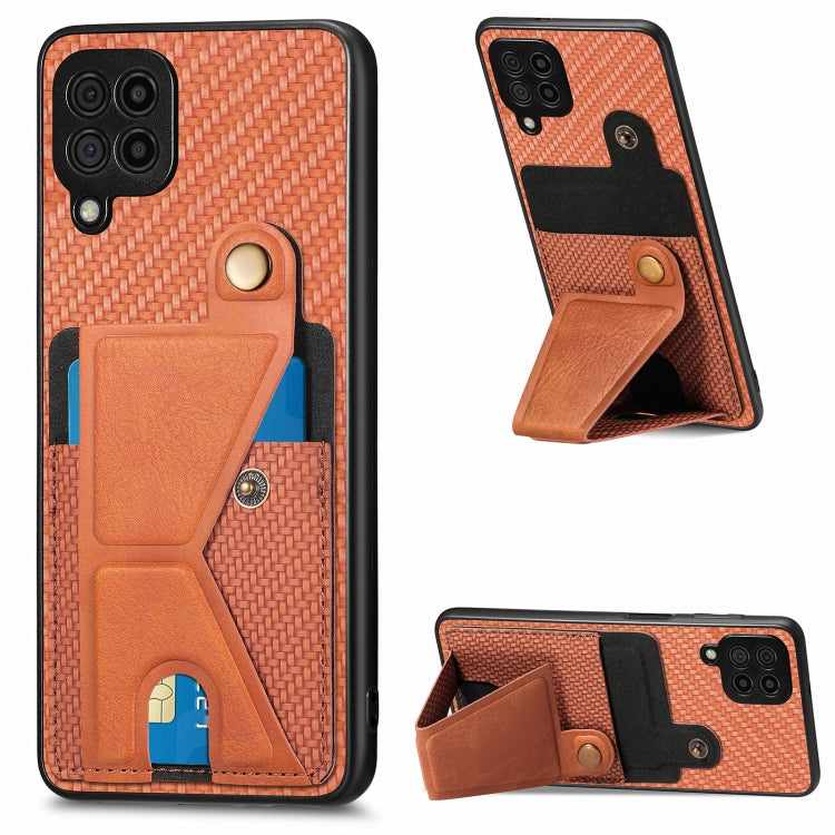 For Samsung Galaxy A22 4G Carbon Fiber Wallet Flip Card K-shaped Holder Phone Case