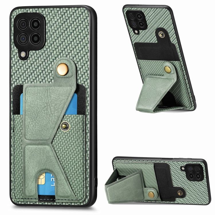 For Samsung Galaxy A22 4G Carbon Fiber Wallet Flip Card K-shaped Holder Phone Case