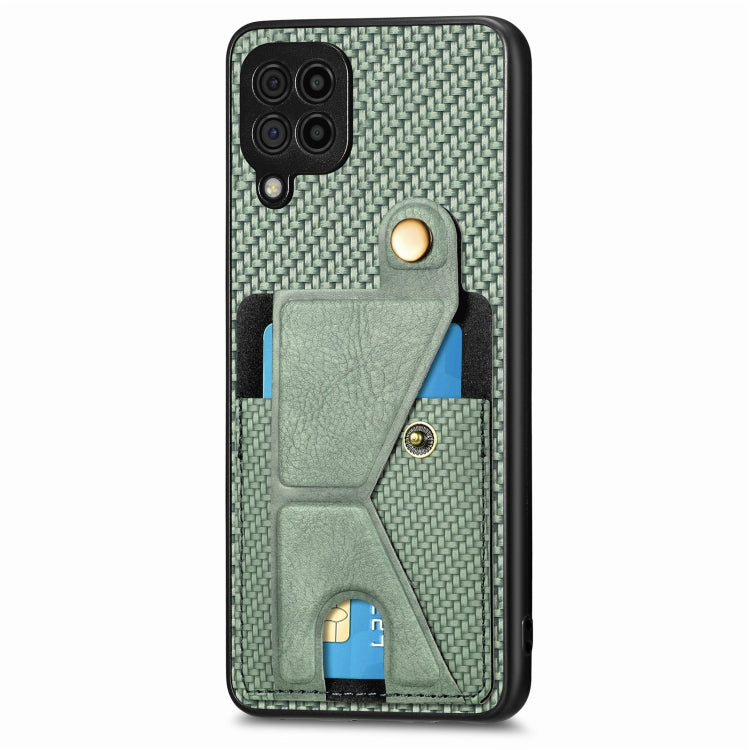 For Samsung Galaxy A22 4G Carbon Fiber Wallet Flip Card K-shaped Holder Phone Case