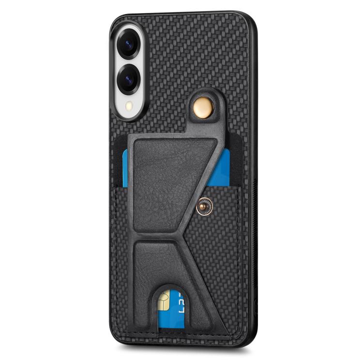 For Samsung Galaxy S25 Edge 5G Carbon Fiber Wallet Flip Card K-shaped Holder Phone Case