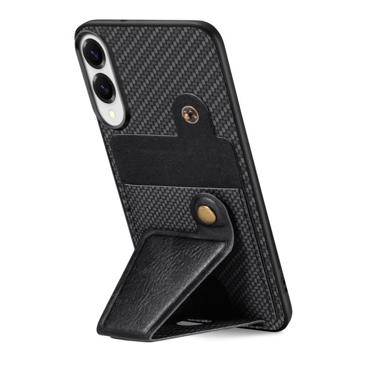 For Samsung Galaxy S25 Edge 5G Carbon Fiber Wallet Flip Card K-shaped Holder Phone Case