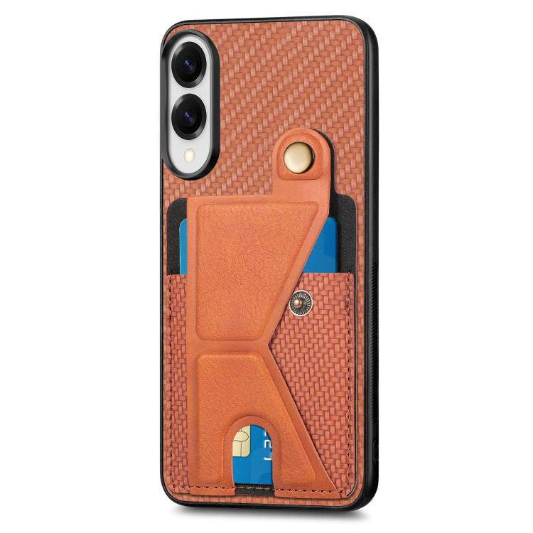 For Samsung Galaxy S25 Edge 5G Carbon Fiber Wallet Flip Card K-shaped Holder Phone Case