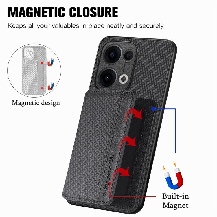 For OPPO Reno13 Pro Carbon Fiber Magnetic Card Bag Phone Case