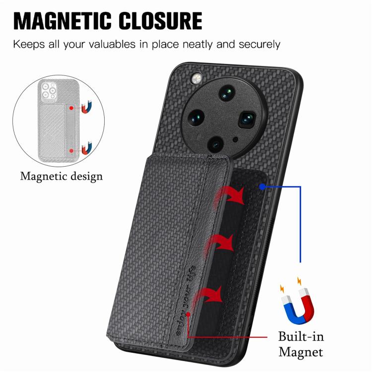 For OPPO Find X8 Ultra Carbon Fiber Magnetic Card Bag Phone Case