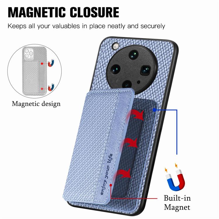 For OPPO Find X8 Ultra Carbon Fiber Magnetic Card Bag Phone Case