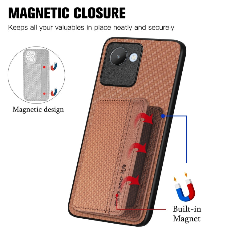 For Realme C30 Carbon Fiber Magnetic Card Bag Phone Case