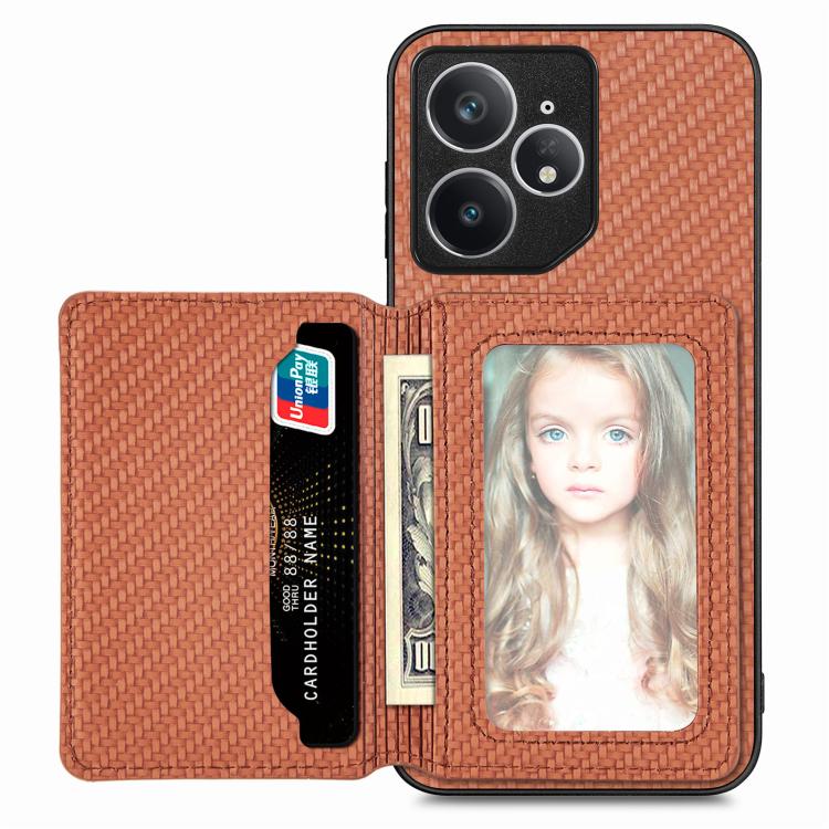 For Realme Neo7 Carbon Fiber Magnetic Card Bag Phone Case