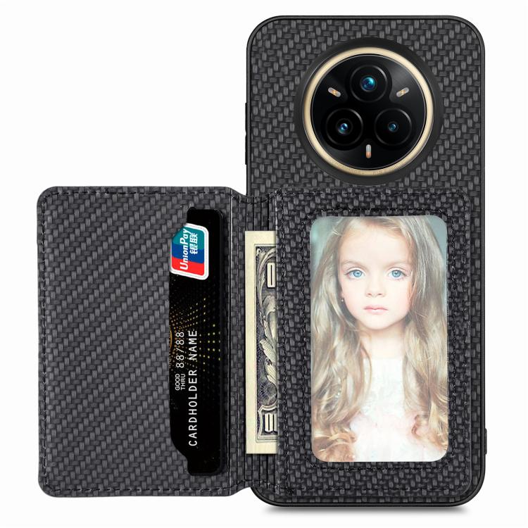 For Realme 14 Pro+ Carbon Fiber Magnetic Card Bag Phone Case