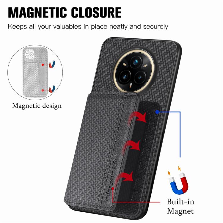 For Realme 14 Pro+ Carbon Fiber Magnetic Card Bag Phone Case