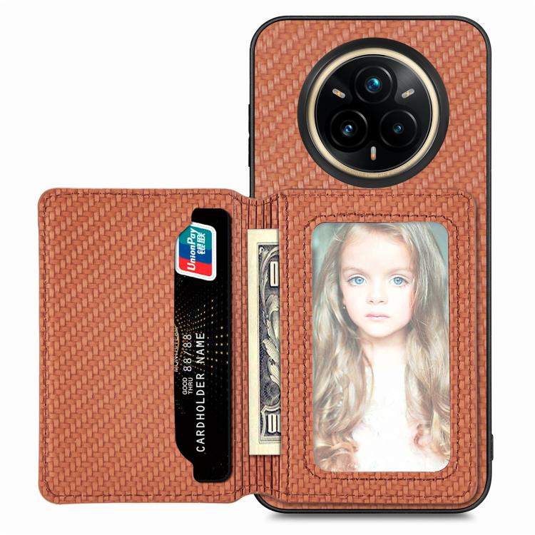 For Realme 14 Pro+ Carbon Fiber Magnetic Card Bag Phone Case