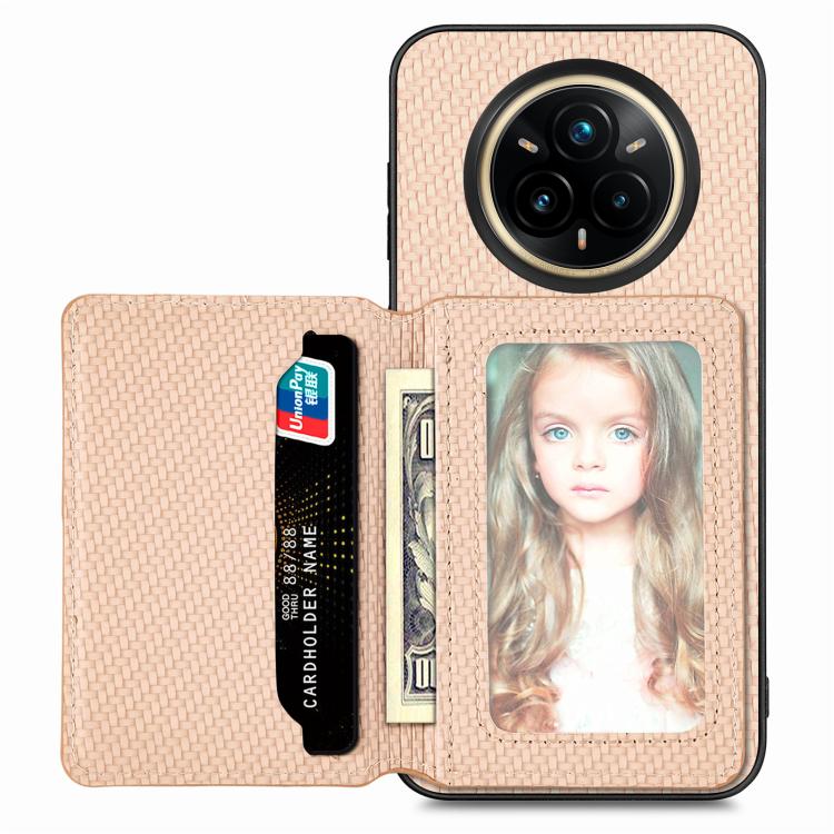 For Realme 14 Pro+ Carbon Fiber Magnetic Card Bag Phone Case