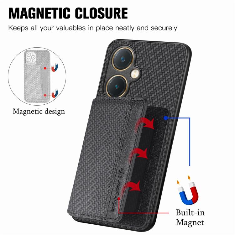 For vivo Y27 4G Carbon Fiber Magnetic Card Bag Phone Case