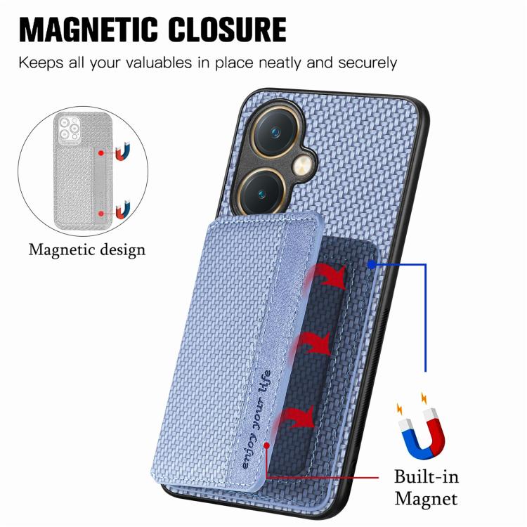 For vivo Y27 4G Carbon Fiber Magnetic Card Bag Phone Case