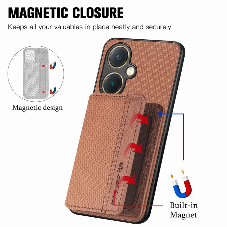 For vivo Y27 4G Carbon Fiber Magnetic Card Bag Phone Case