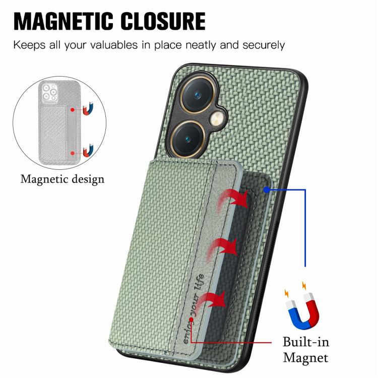 For vivo Y27 4G Carbon Fiber Magnetic Card Bag Phone Case