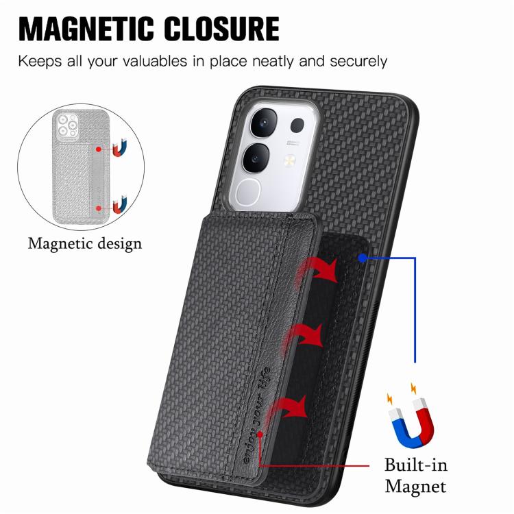 For vivo Y29 4G Carbon Fiber Magnetic Card Bag Phone Case