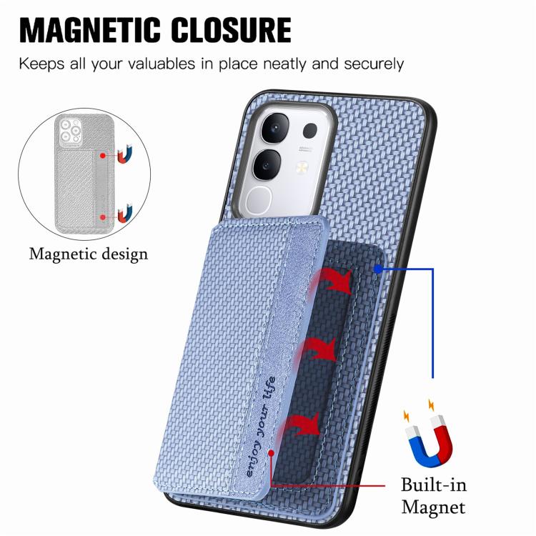 For vivo Y29 4G Carbon Fiber Magnetic Card Bag Phone Case