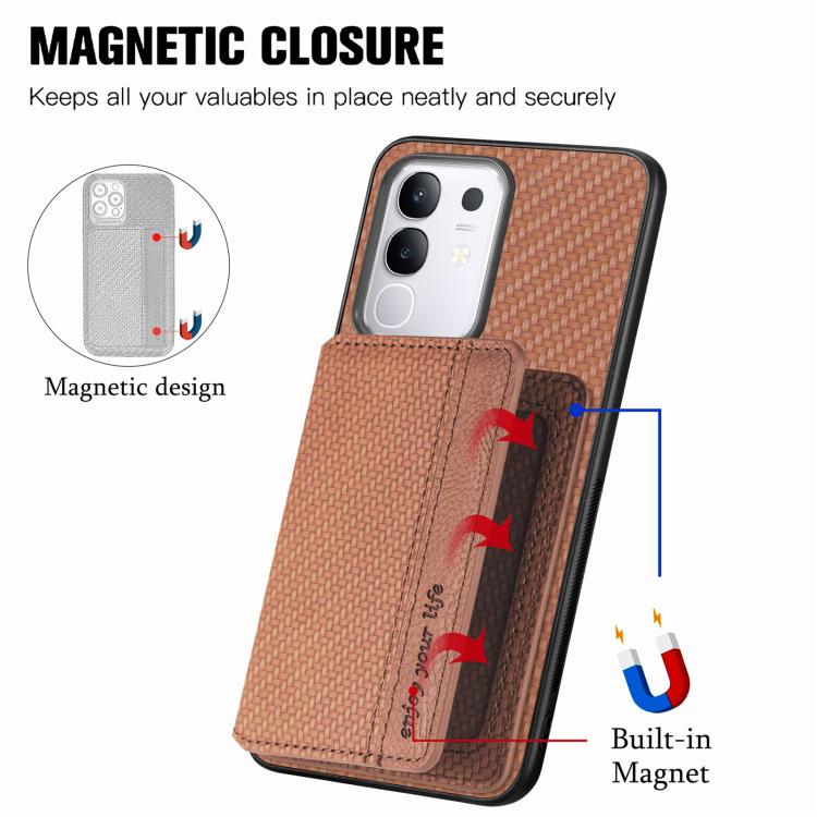 For vivo Y29 4G Carbon Fiber Magnetic Card Bag Phone Case