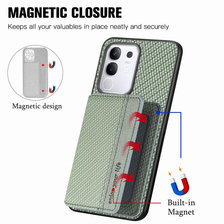 For vivo Y29 4G Carbon Fiber Magnetic Card Bag Phone Case