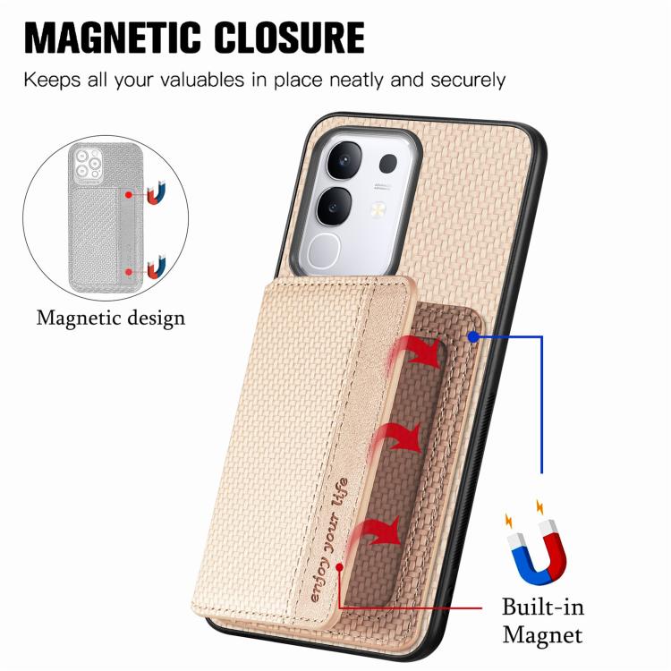 For vivo Y29 4G Carbon Fiber Magnetic Card Bag Phone Case