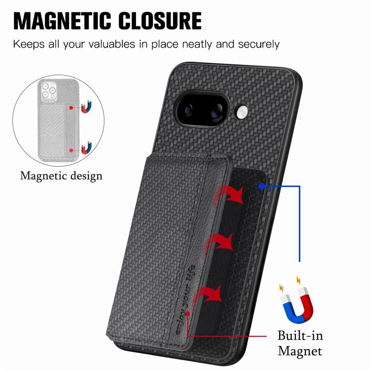 For Google Pixel 9a Carbon Fiber Magnetic Card Bag Phone Case