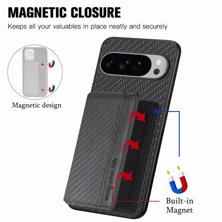 For Google Pixel 9 / 9 Pro Carbon Fiber Magnetic Card Bag Phone Case