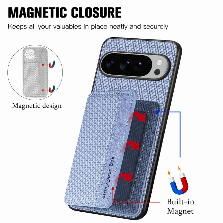 For Google Pixel 9 / 9 Pro Carbon Fiber Magnetic Card Bag Phone Case