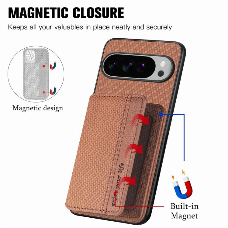 For Google Pixel 9 / 9 Pro Carbon Fiber Magnetic Card Bag Phone Case
